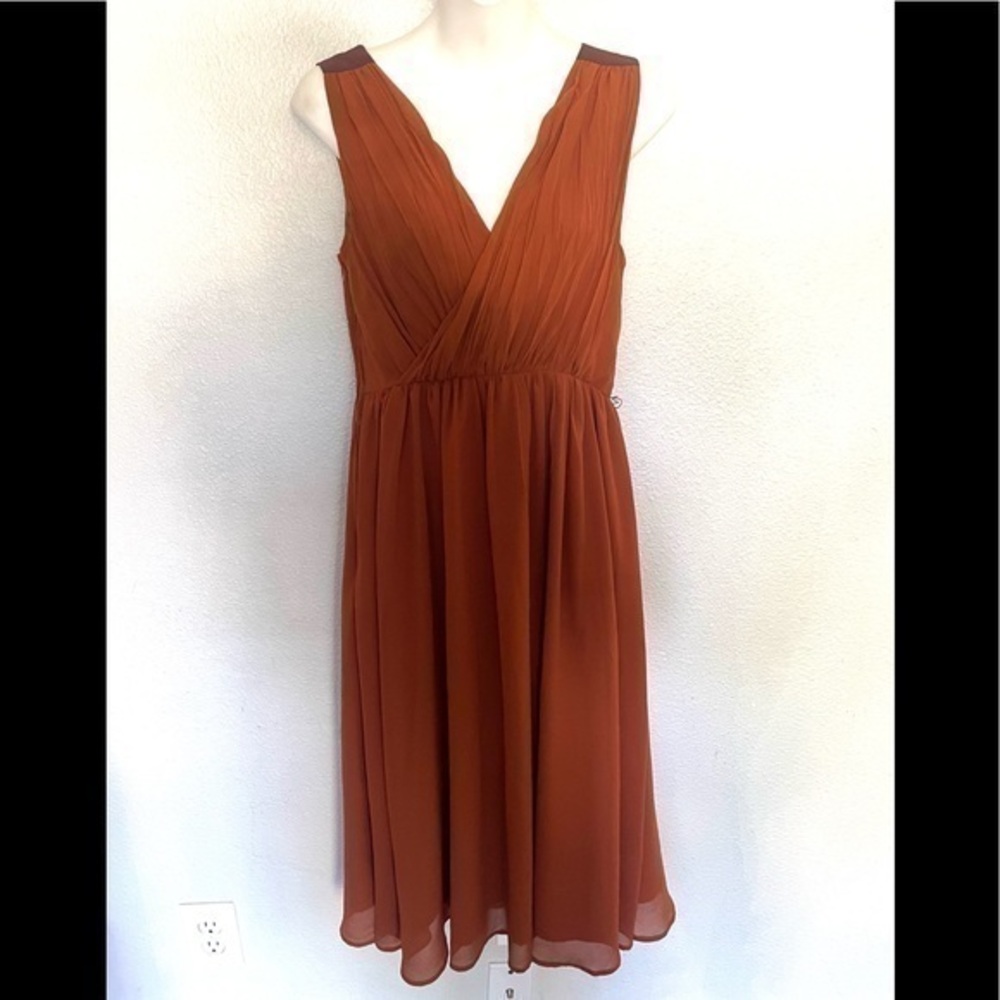 MODCLOTH Wholly Romantic Midi chiffon dress rust orange size small